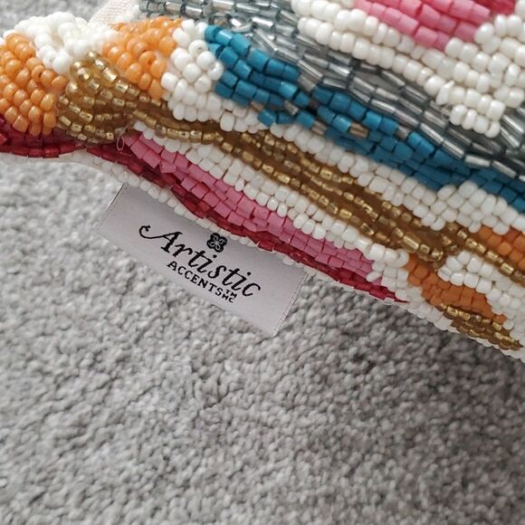 Artistic Accents Beaded Colorful Multi Color Accent Pillow Decor Living Room 14" - Picture 3 of 6